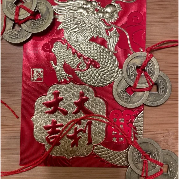Chinese New Year Red Lucky Money Envelope 3 Feng Shui Coin Set - Picture 11 of 11